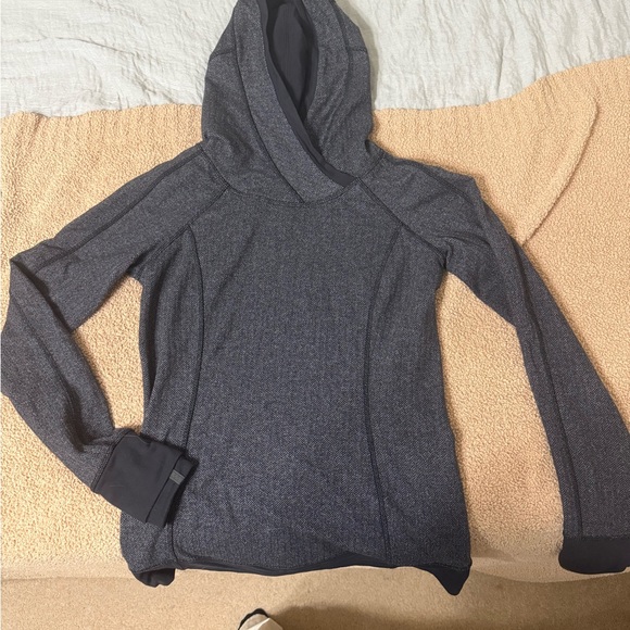 Lululemon Think Fast Houndstooth Hoodie Black/Gray Heathered Herringbone Sz 6 - Picture 1 of 5